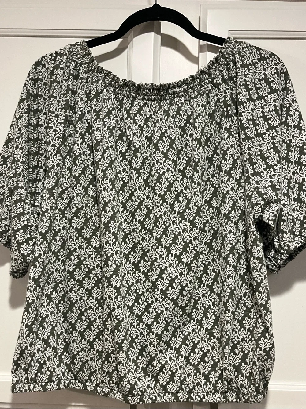 Smocked Neck Puff Sleeve Blouse - Olive Floral
